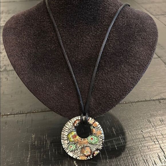 Source Unknown Jewelry - Millefiori Glass Circle Colorful Multicolor Pendant Necklace